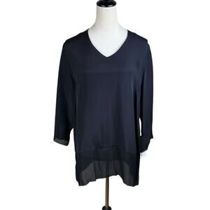 Caroline Rose NWT Solid Black 100% Silk V-neck 3/4 Sleeve Simple Tunic Blouse